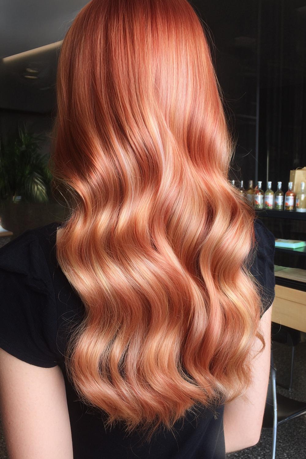 7. Fresh Hair Ideas 2026: Copper Apricot Melt on Long Waves