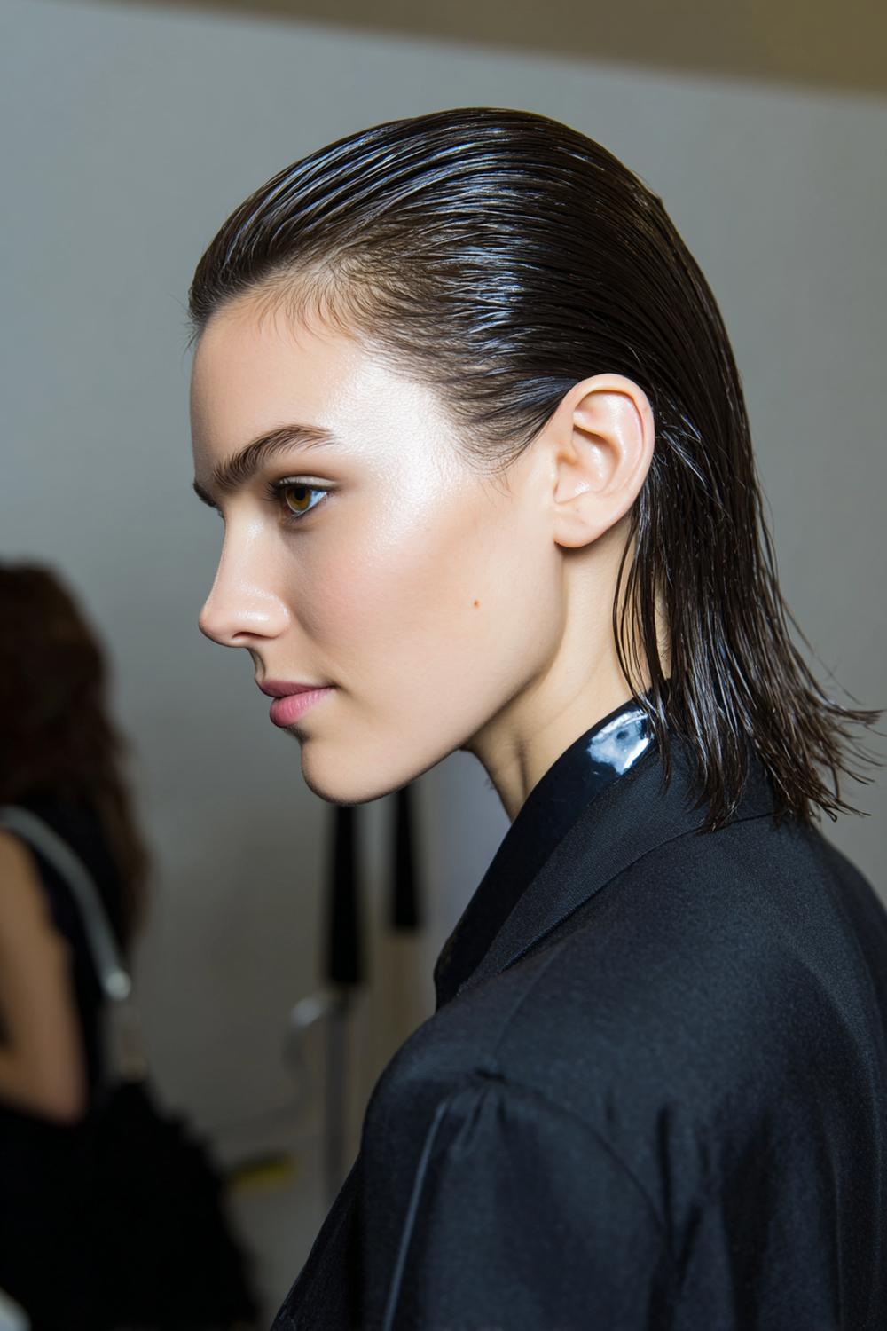 12. Modern Hair Looks 2026: Wet-Look Slick Back With High Shine and Clean Edges