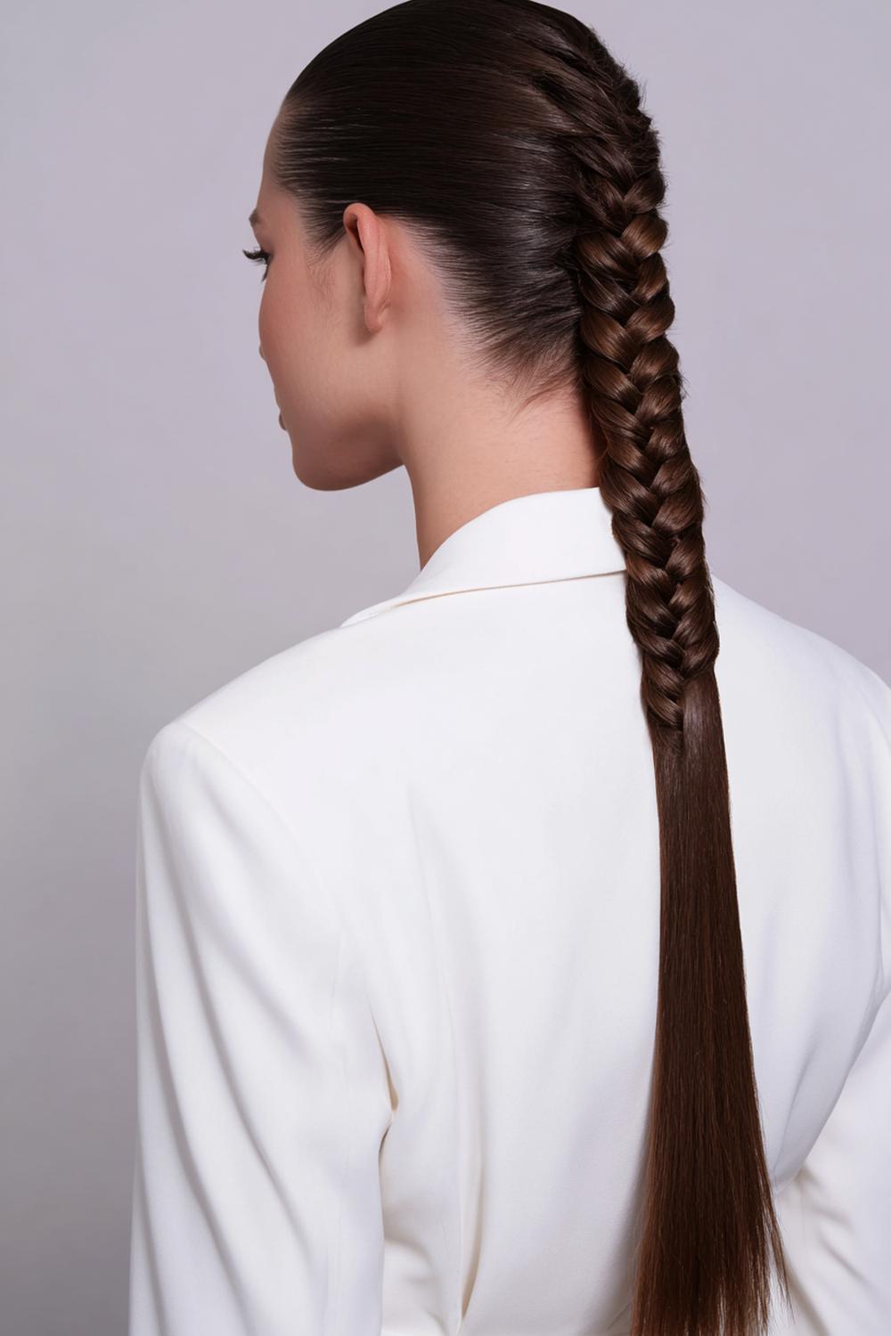 16. Modern Hair Looks 2026: Sleek Braided Ponytail With Clean Parting and Long Tail