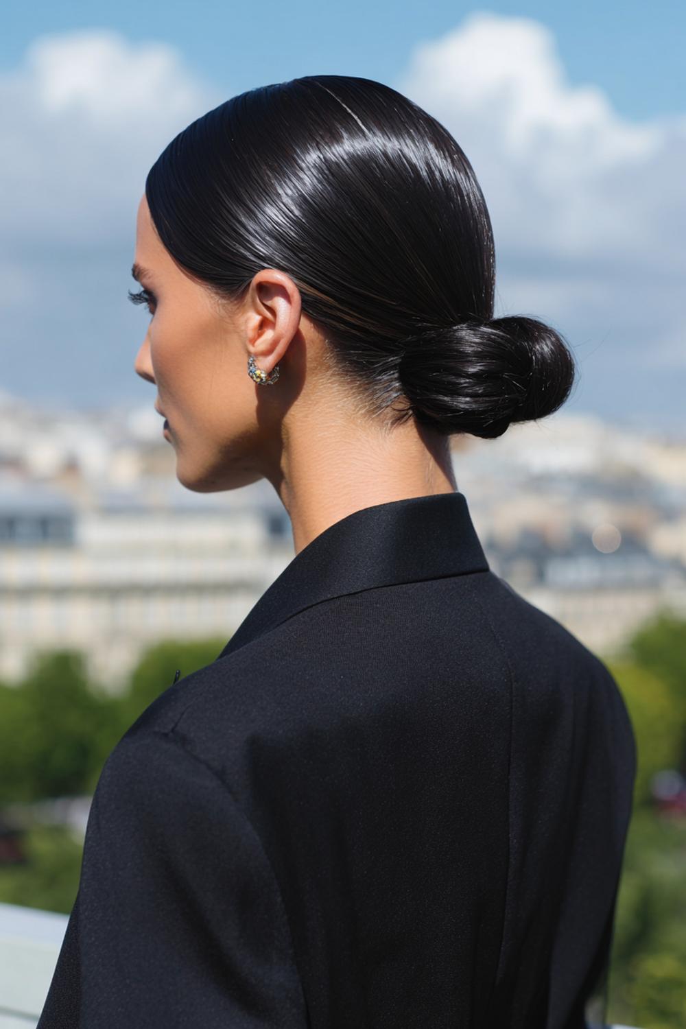 8. Modern Hair Looks 2026: Sleek Low Bun With Middle Part and Glossed Baby Hairs