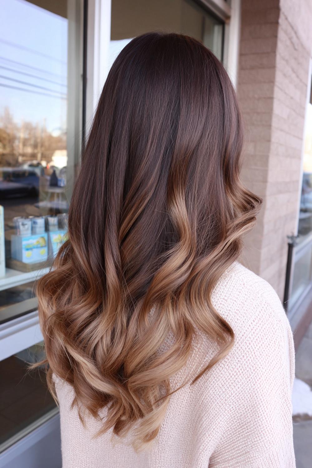 16. Pinterest Hair Inspiration 2026: Mocha Melt Ombre with Soft Curl Ends and Creamy Transition