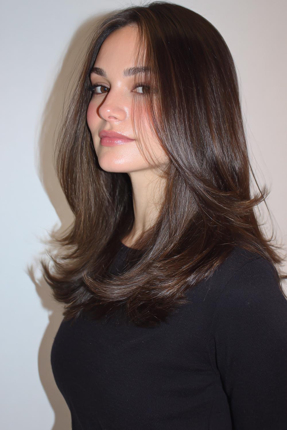 18. Pinterest Hair Inspiration 2026: Sleek Blowout Layers with Velcro Roller Lift and Bouncy Ends
