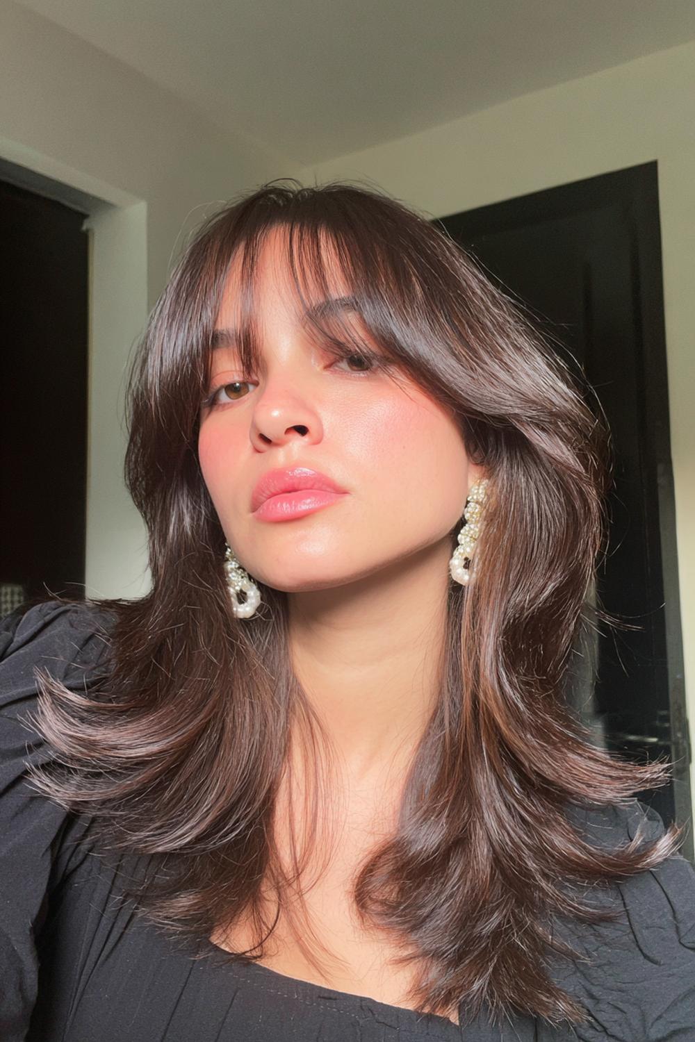 2. Pinterest Hair Inspiration 2026: Airy Butterfly Layers with Face-Framing Curtain Bangs