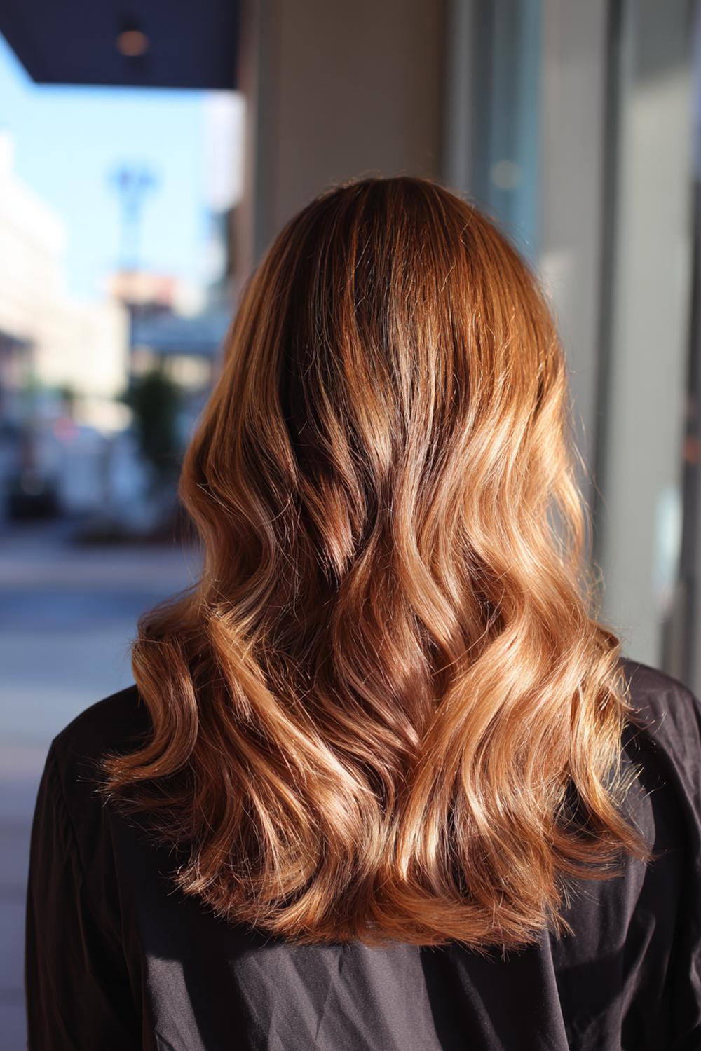 4. Pinterest Hair Inspiration 2026: Soft Copper Balayage with Sunlit Dimension and Gloss Finish