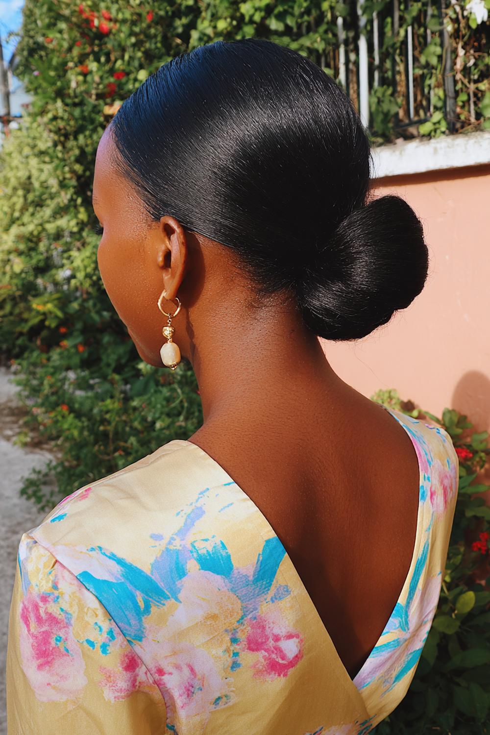11. Popular Hairstyles 2026: Low Snatched Bun With Center Part and Sleek Baby Hairs